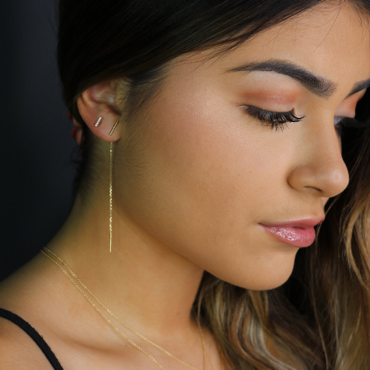 14K Gold Diamond Bar Stud Earrings | Single or Pair